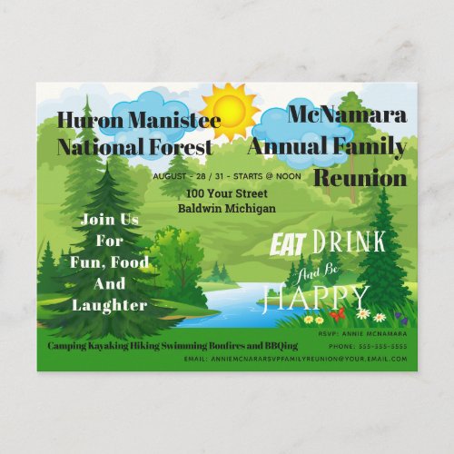 Family Reunion River Camp Invitation Postcard