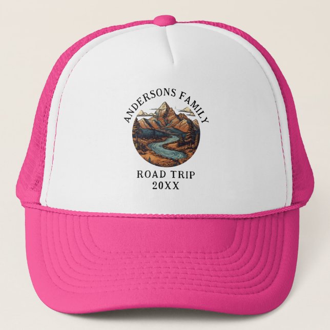 Family Reunion Road Trip Mountain Personalized  Trucker Hat (Front)