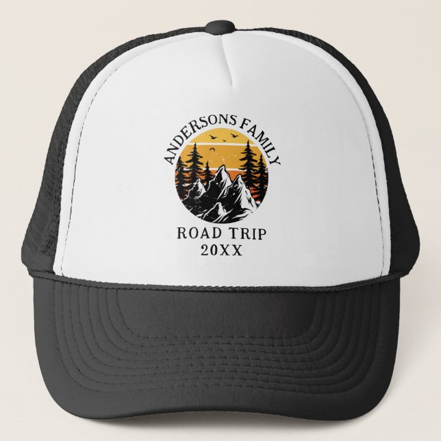 Family Reunion Road Trip Mountain Personalized  Trucker Hat (Front)