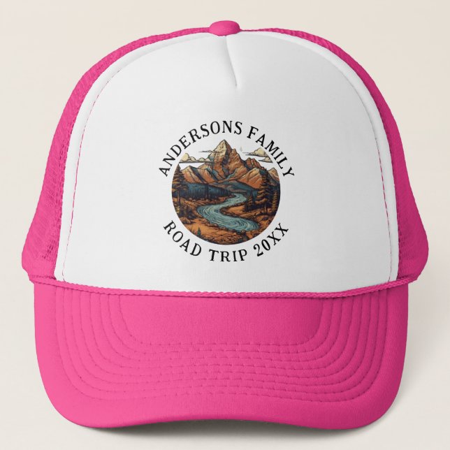 Family Reunion Road Trip Mountain Personalized  Trucker Hat (Front)