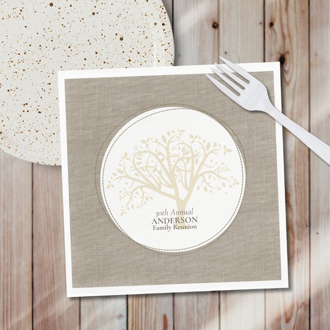 Family Reunion Rustic Brown Stitched Burlap Napkins (Creator Uploaded)