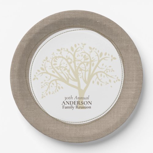 Family Reunion Rustic Brown Stitched Burlap