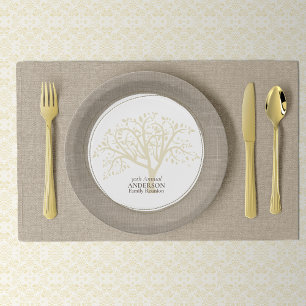 Family Reunion Rustic Brown Stitched Burlap Paper Plates