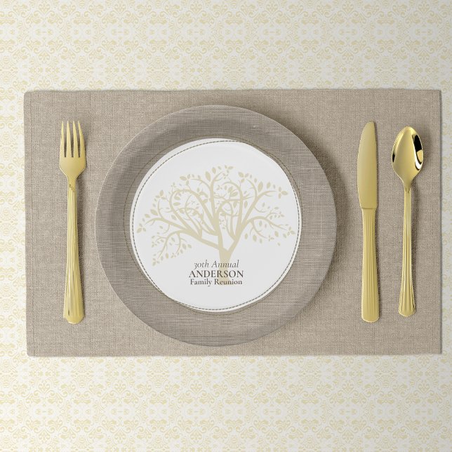 Family Reunion Rustic Brown Stitched Burlap Paper Plates (Creator Uploaded)