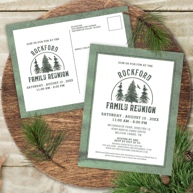 Family Reunion Rustic Forest Trees Invitation Postcard (Creator Uploaded)