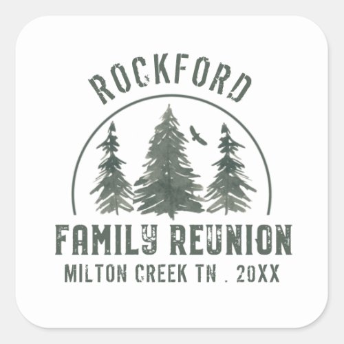 Family Reunion Rustic Forest Vintage Name Square Sticker