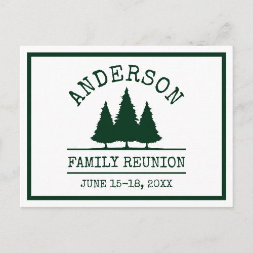 Family Reunion Rustic Green Pine Trees Postcard