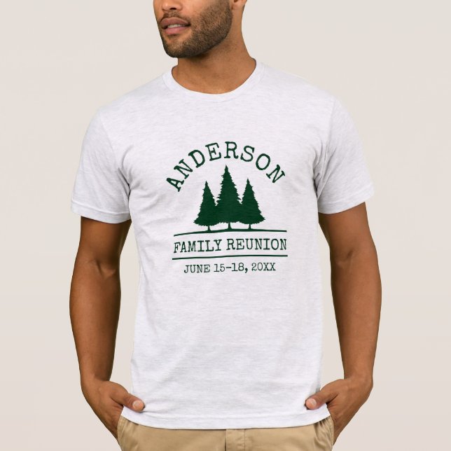 Family Reunion Rustic Pine Trees Gray T-Shirt (Front)