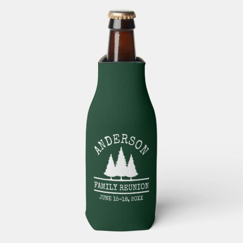 Family Reunion Rustic Pine Trees Green Bottle Cooler