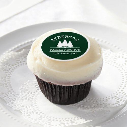 Family Reunion Rustic Pine Trees Green  Edible Frosting Rounds