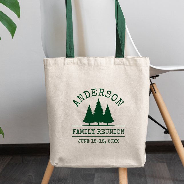 Family Reunion Rustic Pine Trees Green Tote Bag (Choose from several styles and sizes.)