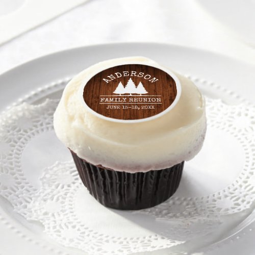Family Reunion Rustic Pine Trees Wood Print Edible Frosting Rounds