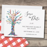 Family Reunion Save The Date Announcement Postcard<br><div class="desc">Ask your family to save the date for their Family Reunion with this stylish postcard.
It features a family tree in the colors of the rainbow on a white background.
There are templates for you to customize with your family name and your details.
Original Mosaic © Michele Davies.</div>