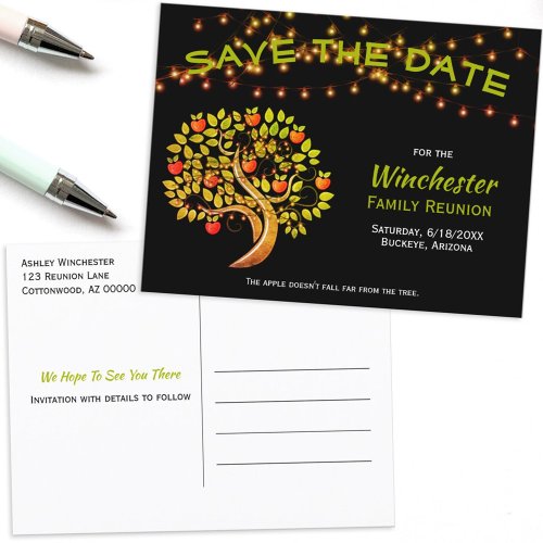 Family Reunion Save The Date Apple Tree Lights Announcement Postcard