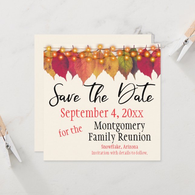 Family Reunion Save The Date Autumn Leaves (Front/Back In Situ)
