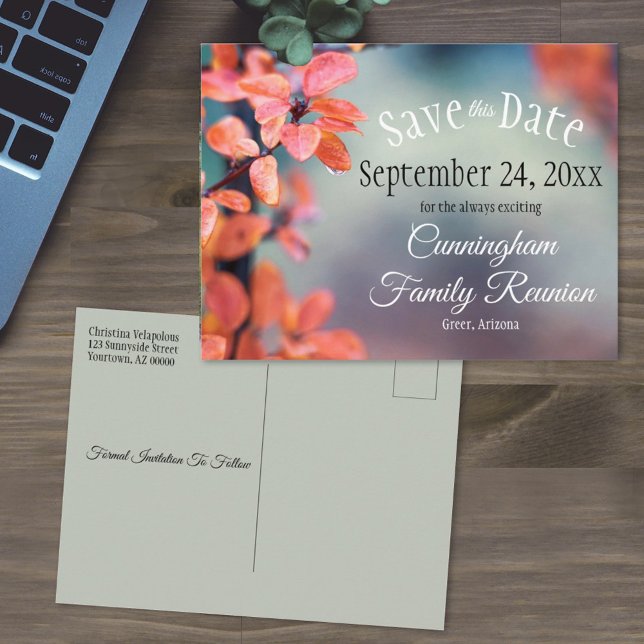 Family Reunion Save The Date Autumn Leaves Bokeh Postcard (Creator Uploaded)