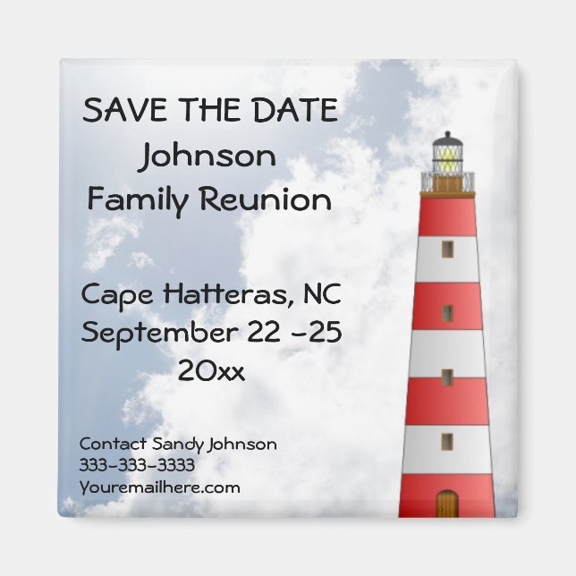 Family Reunion Save The Date Beach Lighthouse Fun Magnet (Front)