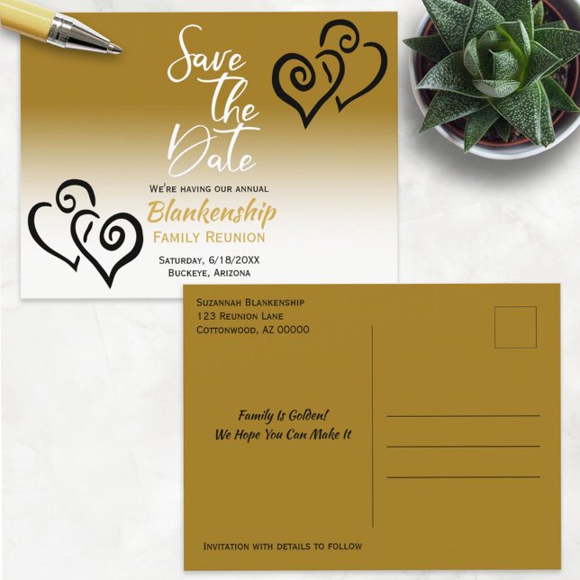 Family Reunion Save The Date Black Linked Hearts Announcement Postcard (Creator Uploaded)