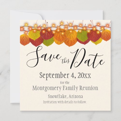 Family Reunion Save The Date Fall Aspen Leaves