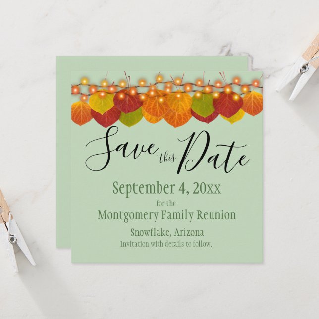 Family Reunion Save The Date Fall Aspen Leaves (Front/Back In Situ)