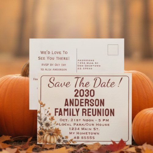 Family Reunion Save The Date Fall Floral Potluck Holiday Postcard