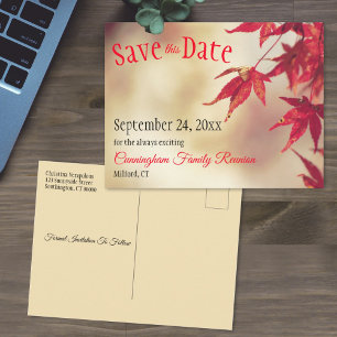 Family Reunion Save The Date Fall Red Leaves Bokeh Postcard