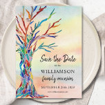 Family Reunion Save The Date Family Tree<br><div class="desc">Ask your family to Save the Date for their Family Reunion with this unique card. It features a colorful family tree on a watercolor background. Easily customizable with your details. Because we create our artwork you won't find this exact image from other designers. Original Mosaic and Watercolor © Michele Davies....</div>