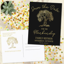 Family Reunion Save The Date Gold Tree