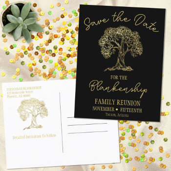 Family Reunion Save The Date Gold Tree  Announcement Postcard by PaPr_Emporium at Zazzle