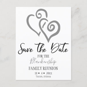 Family Reunion Save The Date Gray Linked Hearts Announcement Postcard