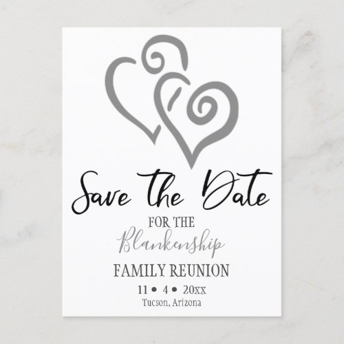 Family Reunion Save The Date Gray Linked Hearts  Announcement Postcard