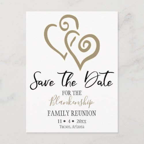 Family Reunion Save The Date Khaki Linked Hearts Announcement Postcard