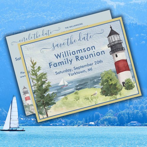Family Reunion Save the Date Lighthouse QR Code Announcement Postcard