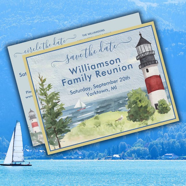 Family Reunion Save the Date Lighthouse QR Code Announcement Postcard (Creator Uploaded)
