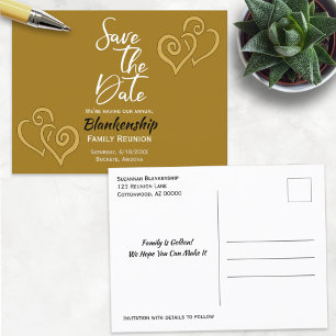Family Reunion Save The Date Linked Golden Hearts  Announcement Postcard