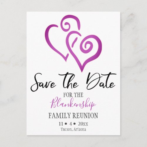 Family Reunion Save The Date Magenta Linked Hearts Announcement Postcard