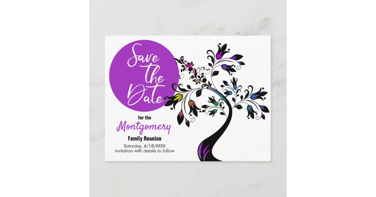 Family Reunion Save The Date Modern Art Tree Announcement Postcard | Zazzle.com