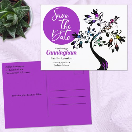 Family Reunion Save The Date Modern Colorful Tree Announcement Postcard