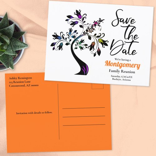 Family Reunion Save The Date Modern Colorful Tree Announcement Postcard