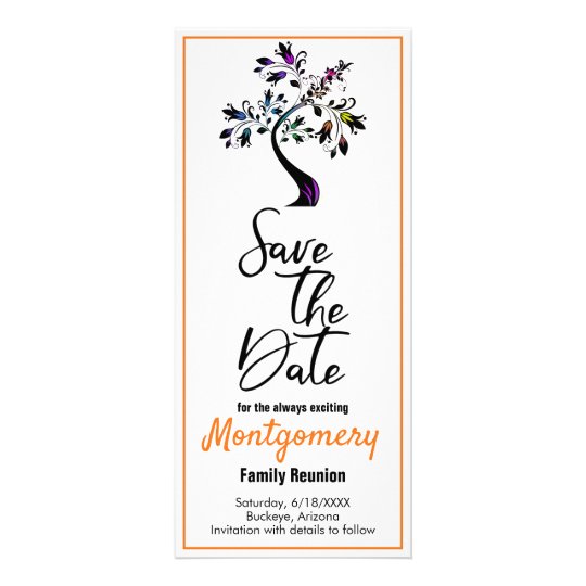 family reunion save the date modern colorful tree rack