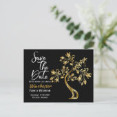 Family Reunion Save The Date Modern Gold Tree Announcement Postcard (Standing Front)