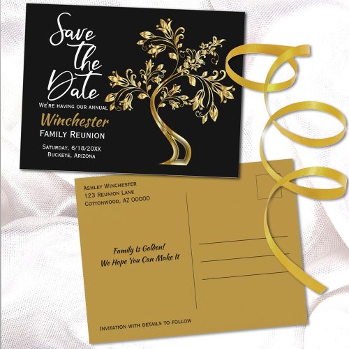 Family Reunion Save The Date Modern Gold Tree Announcement Postcard