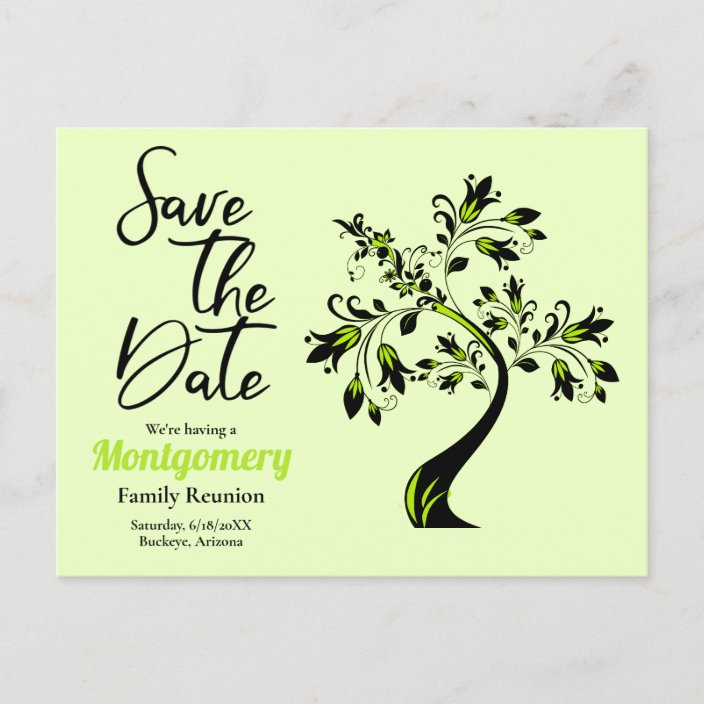 Family Reunion Save The Date Modern Green Tree Announcement Postcard 