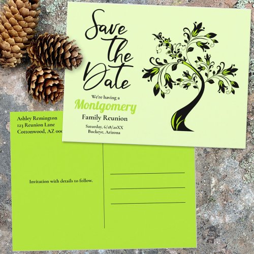 Family Reunion Save The Date Modern Green Tree Announcement Postcard