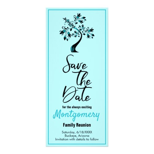 Family Reunion Save The Date Modern Teal Tree Rack Card