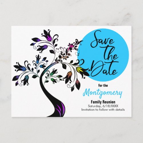 Family Reunion Save The Date Modern Tree Blue Announcement Postcard