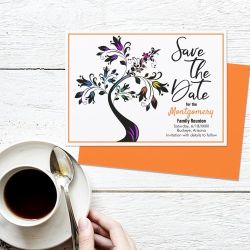 Family Reunion Save The Date Modern Tree Orange Announcement