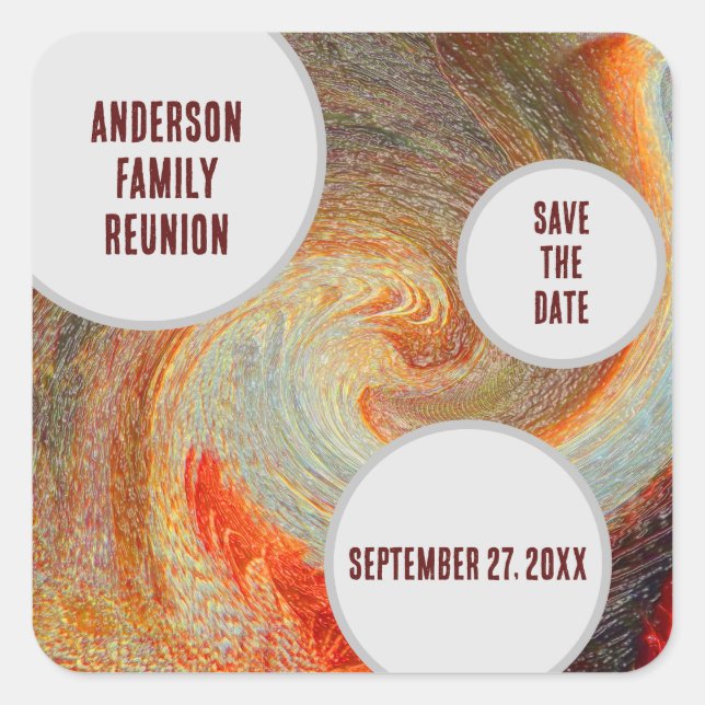 Family Reunion Save The Date Orange Brown Groovy Square Sticker (Front)