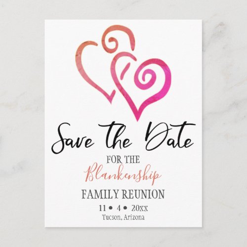 Family Reunion Save The Date Orange Pink Heart  Announcement Postcard