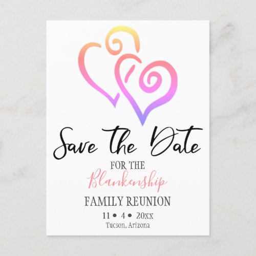 Family Reunion Save The Date Rainbow Linked Hearts Announcement Postcard